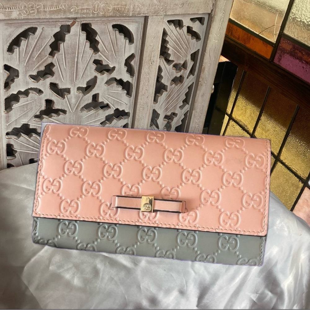 Gucci Guccissima Leather Continental Bow Wallet